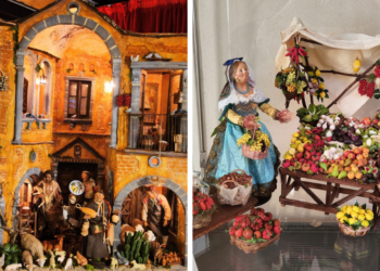 A sinistra un presepe realizzato da Angela De Rito e a destra un presepe realizzato da Maria Cristina De Carlo