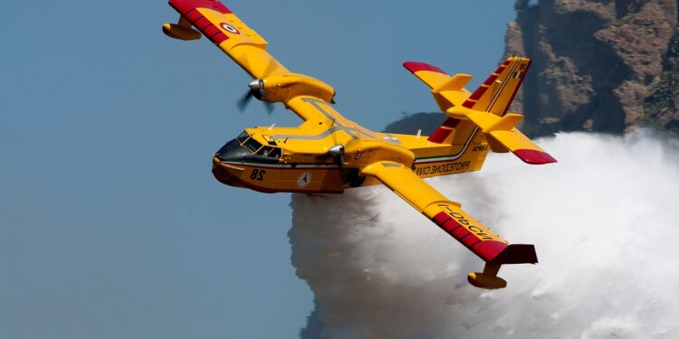 L'immagine di un canadair in azione