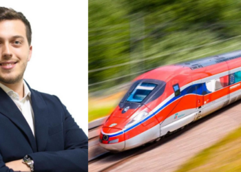 Nell'immagine il giovane politico Giovanni Carè ed un treno Alta velocità