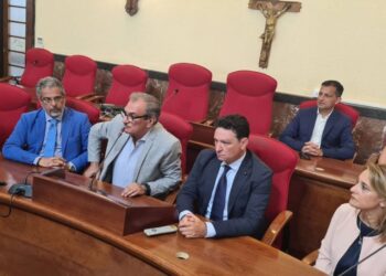 Il sindaco di Vibo Valentia, Enzo Romeo, insieme alla giunta