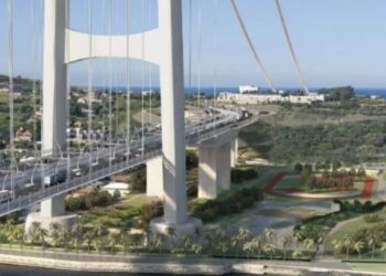 Una immagine del render in 3d del Ponte sullo Stretto di Messina