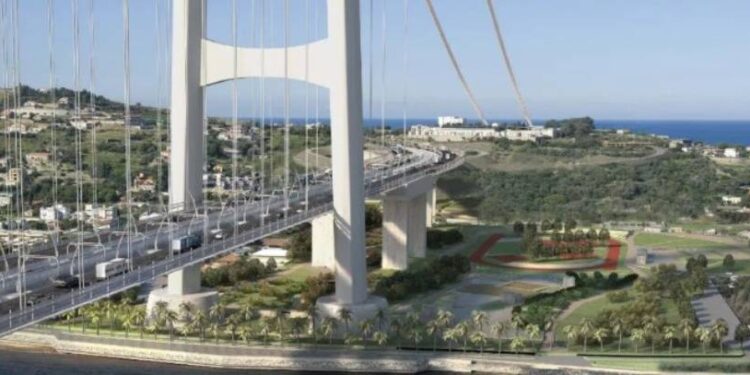 Una immagine del render in 3d del Ponte sullo Stretto di Messina