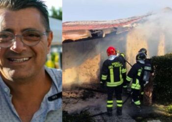 Francesco Fiamingo, imprenditore di Spilinga, e l'immagine dell'incendio avvenuto nei pressi della sua azienda