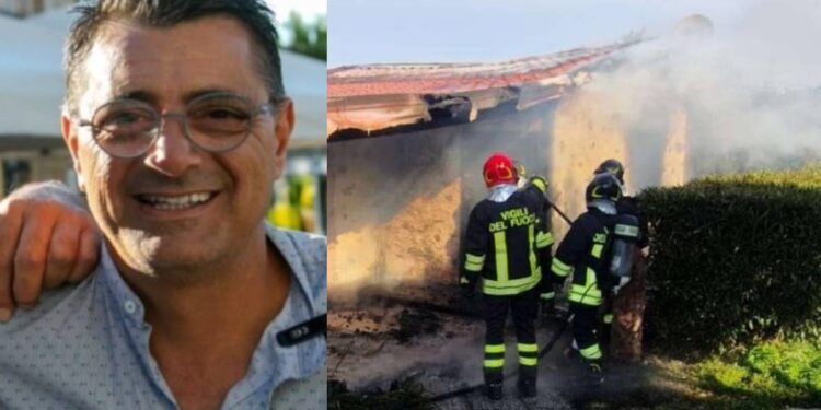 Francesco Fiamingo, imprenditore di Spilinga, e l'immagine dell'incendio avvenuto nei pressi della sua azienda