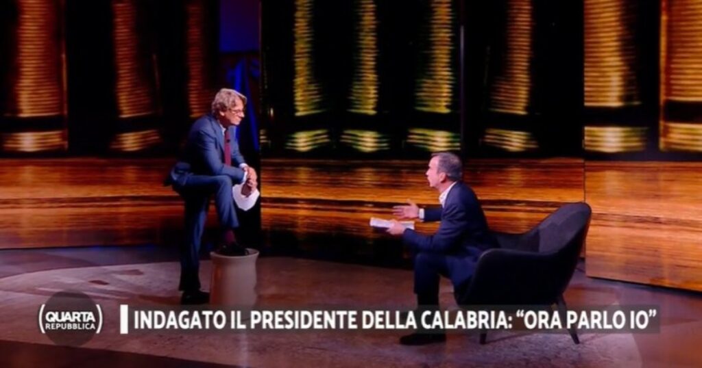 Nicola Porro, conduttore di Quarta Repubblica, insieme a Roberto Occhiuto, presidente della Regione Calabria
