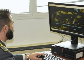Un militare della Guardia di finanza al computer