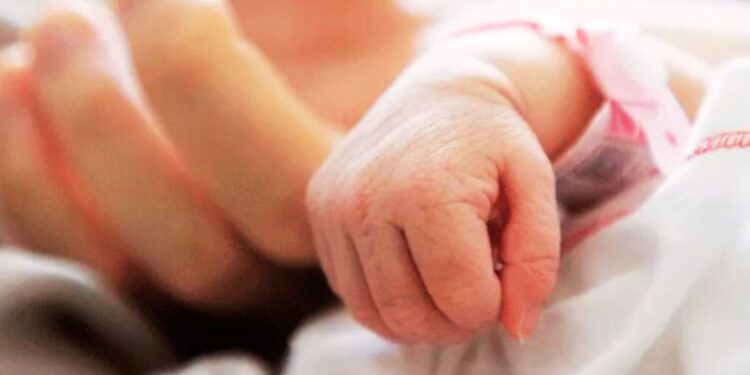 la mano di un neonato e quella di un adulto