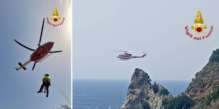 Capo Vaticano. Bloccati sulla scogliera: i Vigili del fuoco intervengono con l’elicottero – VIDEO