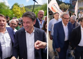 Giuseppe Conte con Pasquale Tridico ed Enzo Romeo