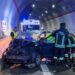 Una foto dell'incidente avvenuto nella galleria in Calabria, a Catanzaro. Foto dei vigili del fuoco