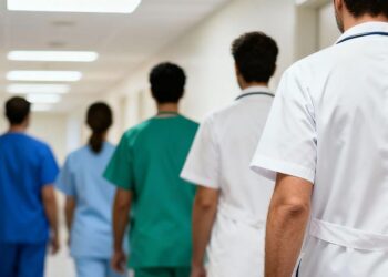 Medici infermieri ed oss in corsia, all'interno di un ospedale