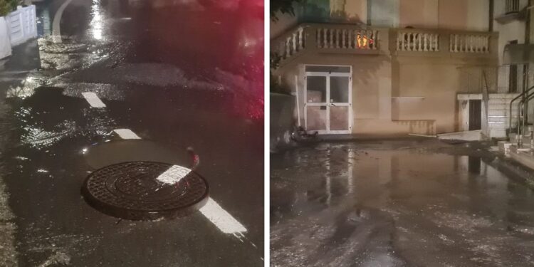 ​Maltempo a Tropea, non regge la rete fognaria: tombini saltati e liquami per strada