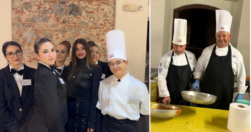 Gli studenti e gli chef che hanno partecipato all'evento Struncatura Natalizia a Gioia Tauro