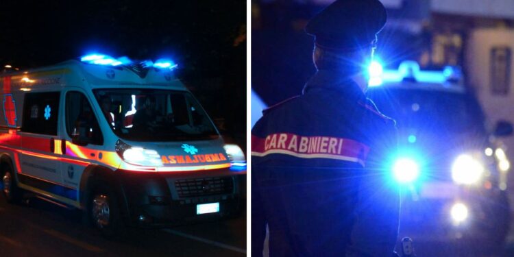 Ambulanza e carabinieri di notte