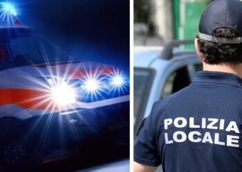 Un'ambulanza e un agente della Polizia Locale