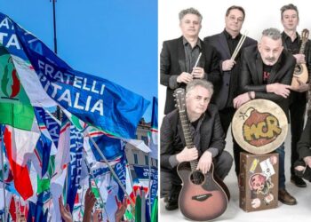 I Modena City Ramblers e le bandiere di Fratelli d'Italia