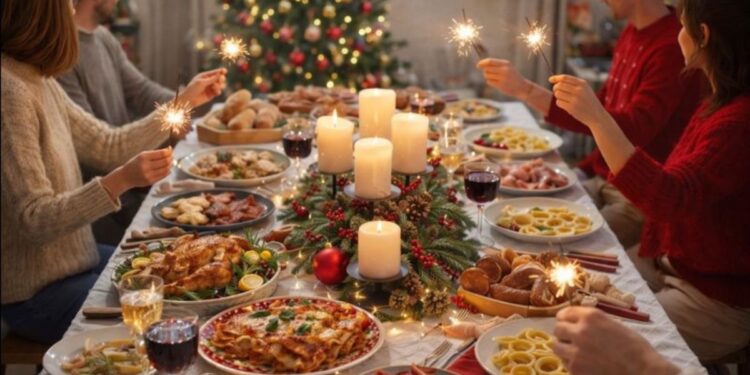 Il Natale a tavola in Italia, con tanti prodotti tipici e una atmosfera calda
