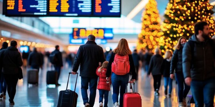 Una famiglia intenta a partire per Natale