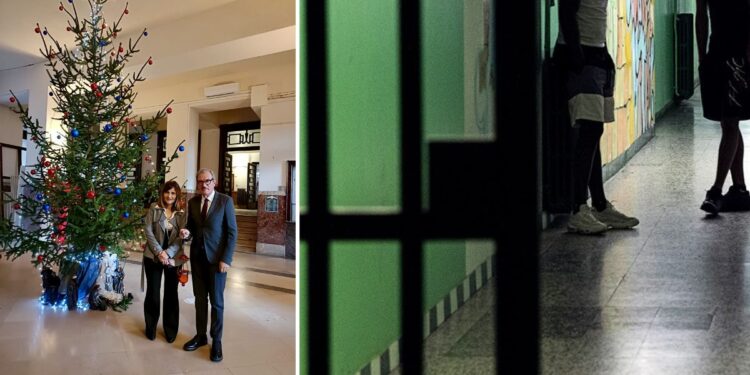 L'assessore Luisa Santoro insieme al sindaco di Vibo Valentia, Enzo Romeo. A destra due detenuti