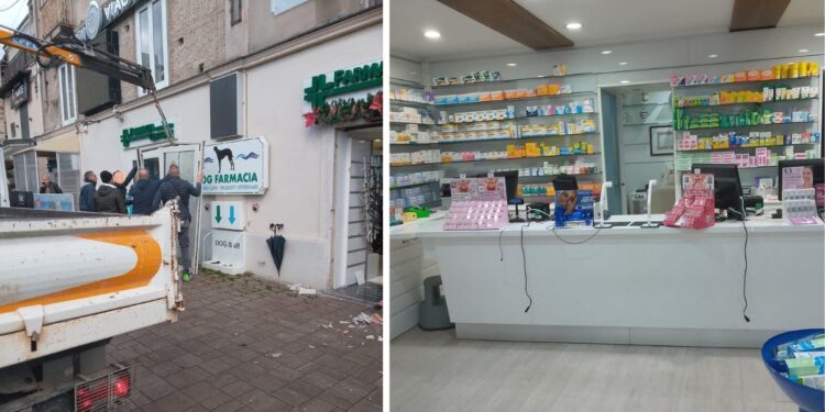 Il ripristino dei luoghi dopo il furto alla farmacia di tropea