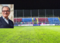 Nel riquadro piccolo il sindaco di Vibo Romeo, nel riquadro grande lo stadio della Vibonese calcio