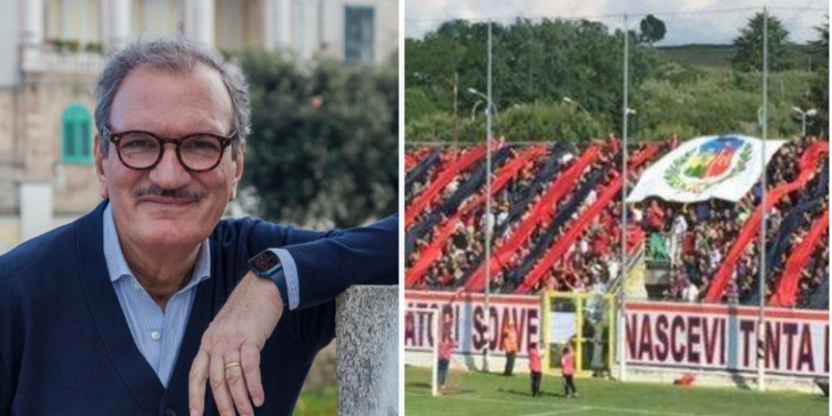 A sinistra il sindaco di Vibo Valentia Enzo Romeo, a destra la curva della Vibonese calcio