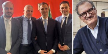 Il gruppo Cuore Vibonese. Da sinistra: Danilo Tucci, Giuseppe Russo, Giuseppe Calabria e Giuseppe Cutrullà. A destra il sindaco di Vibo Valentia, Enzo Romeo