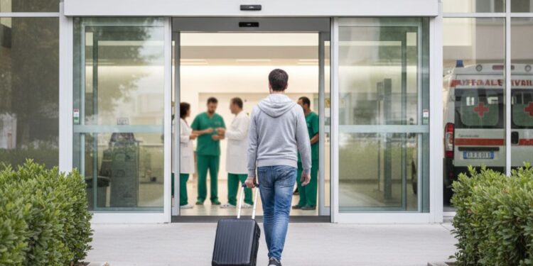 Un paziente entra in un ospedale. Immagine generica che indica l'emigrazione sanitaria