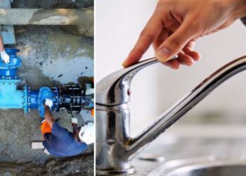 Operai impegnati sulla rete idrica e un rubinetto senza acqua