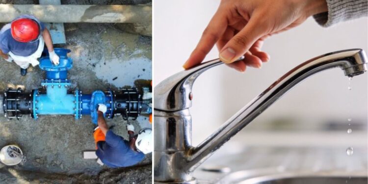 Operai impegnati sulla rete idrica e un rubinetto senza acqua