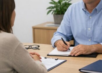 Un colloquio, uno sportello d'ascolto, un ufficio con due persone alla scrivania sedute una di fronte all'altra