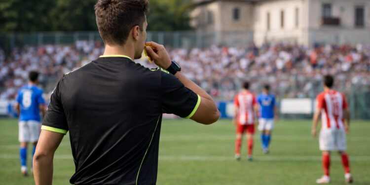 Un arbitro durante una partita di calcio
