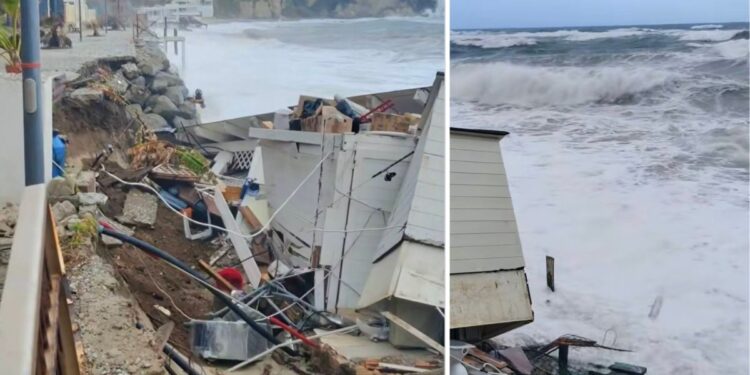 Il lido distrutto dalla mareggiata a Tropea