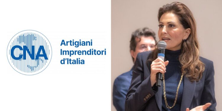 Il ministro del Turismo, Daniela Santanchè, e il logo della Cna