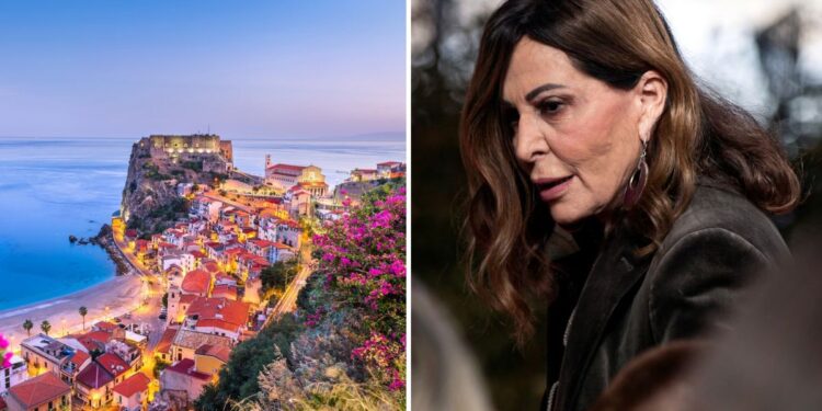 Il ministro del Turismo, Daniela Santanchè, e una immagine di Scilla, in Calabria
