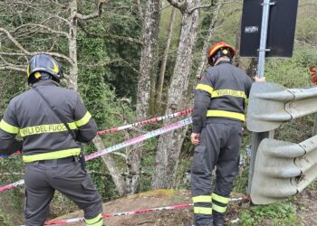Uomini dei Vigili del Fuoco sul luogo dell'incidente