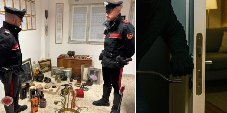 I carabinieri mostrano la refurtiva recuperata a Cirò Marina, in Calabria