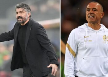 Gennaro Gattuso, commissario tecnico dell'Italia, e Francesco Calzona, allenatore della Slovacchia