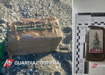 Il pacco rinvenuto a Curinga, in Calabria, dalla Guardia Costiera
