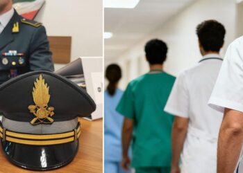 La Guardia di finanza impegnata nelle indagini ed un gruppo formato da medico, infermiere e oss