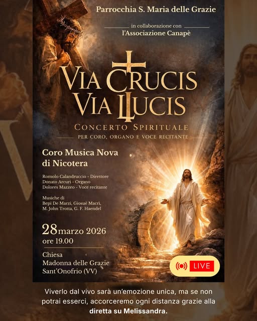 La locandina del concerto Via Crucis Via Lucis organizzato dall'associazione Canapè