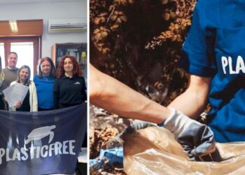 Federica Repaci, referente Plastic Free Villa San Giovanni (a sinistra) e Ludovica Monteleone, referente provinciale Reggio Calabria (a destra) con la Dirigente Uepe Reggio Calabria Marianna Passalacqua e alcuni funzionari Uepe