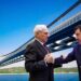 Il render del Ponte sullo Stretto, l'amministratore delegato Pietro Ciucci ed il Ministro delle Infrastrutture Matteo Salvini