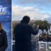 Valentina Marta, coordinatrice della Lega di Vibo Valentia, e Matteo Salvini mentre parla alla manifestazione a favore del Ponte sullo Stretto di Messina