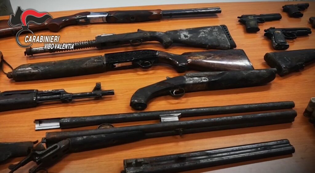 Le armi sequestrate dai carbinieri nell'ambito dell'operazione anti 'ndrangheta nel Vibonese