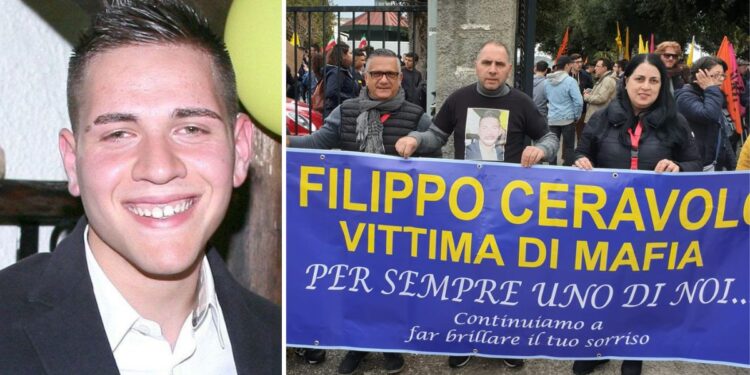Filippo Ceravolo, vittima innocente della 'ndrangheta, e il padre Martino Ceravolo durante una manifestazione anti mafia