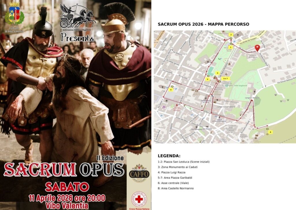 La locandina e il percorso dell'Opera Sacra - Sacrum Opus a Vibo Valentia
