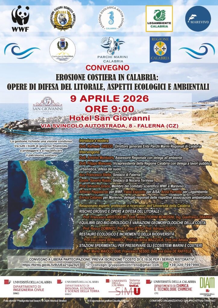 La locandina dell'evento di Falerna incentrato sull'erosione costiera