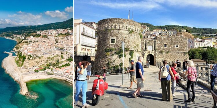 Una veduta aerea e il castello di Pizzo Calabro