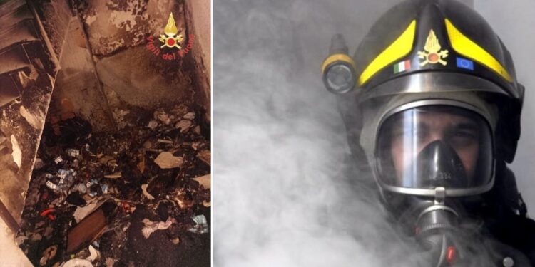 Le conseguenze di un incendio scoppiato in una abitazione a Lamezia Terme, in Calabria